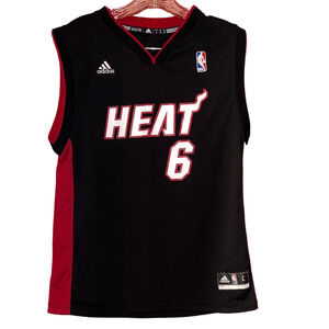 Adidas Miami Heat Lebron James #6 NBA Black Red Basketball Jersey - Men's Size L
